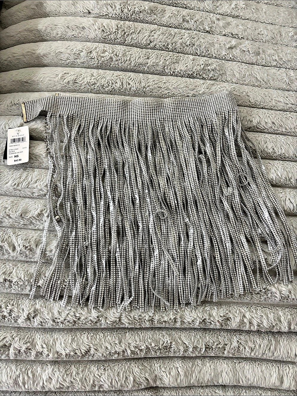 Windsor Silver Chain Fringe Mini Skirt NWT